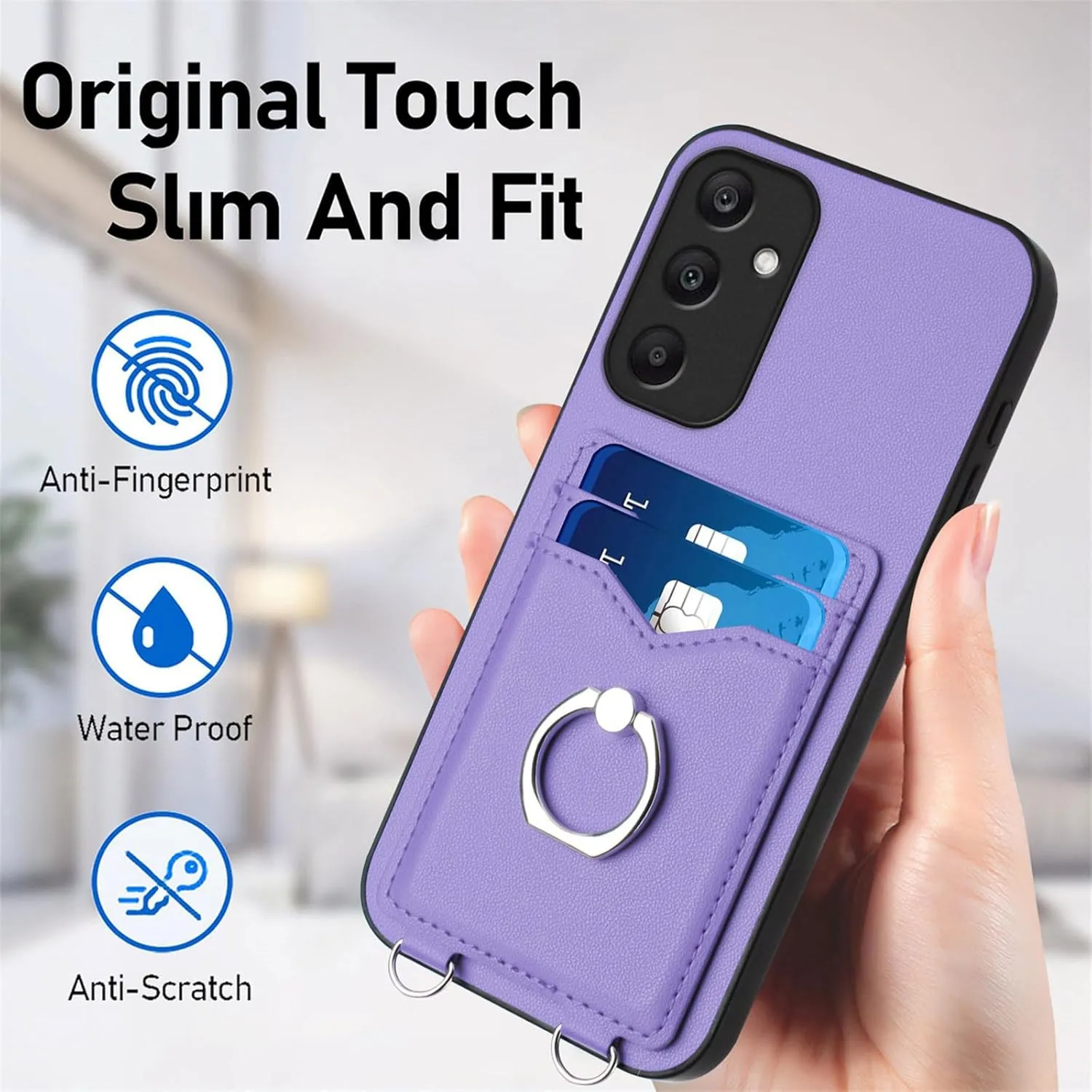 Crossbody Wallet Case for Samsung Galaxy A36 5G with Card Holder and Ring Stand Kickstand Wrist Strap Lanyard Handbag Purse Phone Cover for Samsung Galaxy A36 5G. Purple YKB