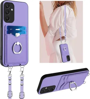 Crossbody Wallet Case for Samsung Galaxy A36 5G with Card Holder and Ring Stand Kickstand Wrist Strap Lanyard Handbag Purse Phone Cover for Samsung Galaxy A36 5G. Purple YKB