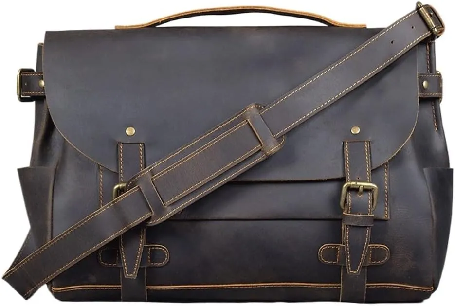 CSCDD Top Layer Cowhide Messenger Bag Single Shoulder Crossbody Bag Retro Laptop Bag