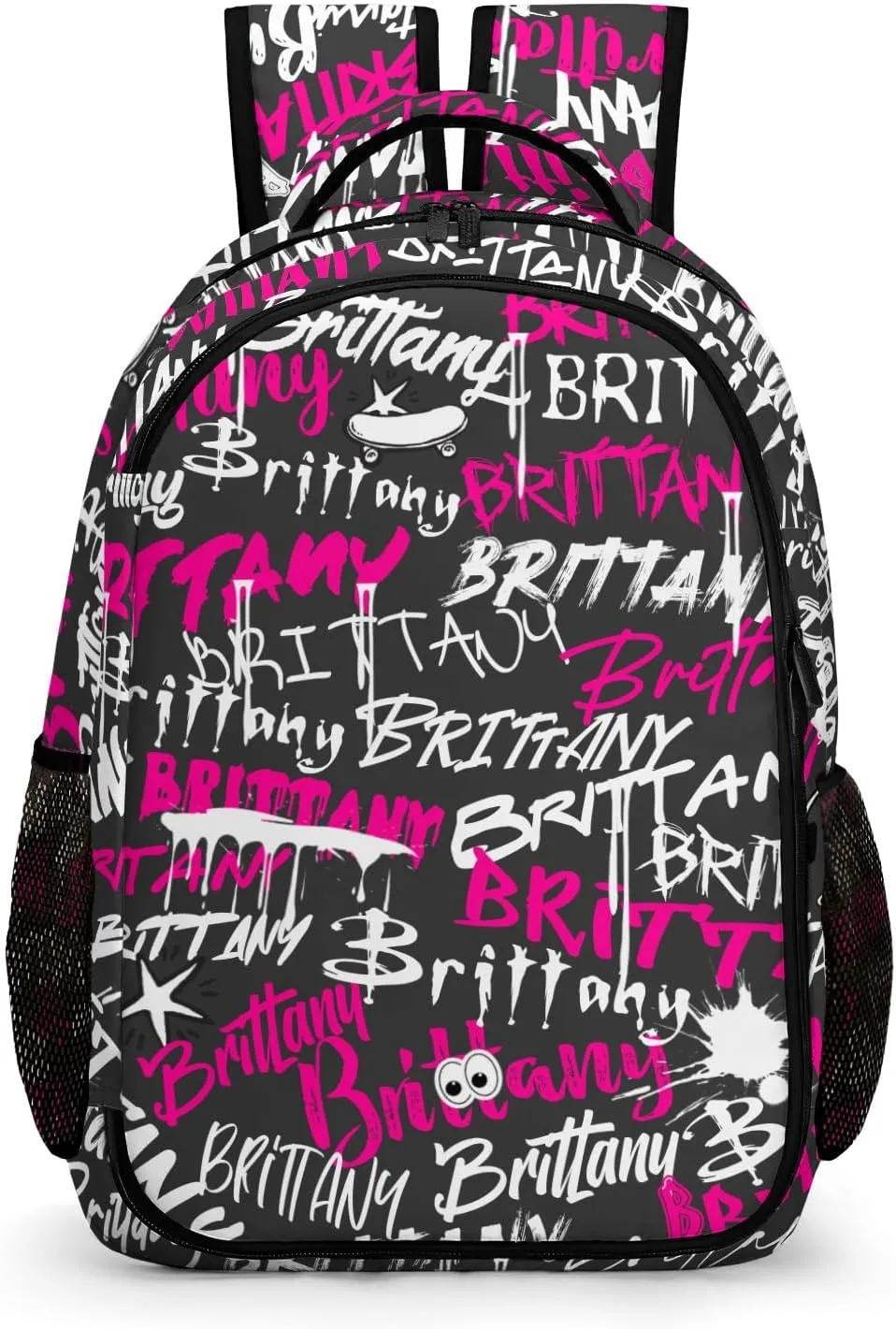 Custom Backpack for Girls, Lightweight Backpack Set with Lunch Bag and Pencil Case 3 pcs, Schoolbag for Elementary Junior High Students 6-8 10-12 14-16, Pink Graffiti