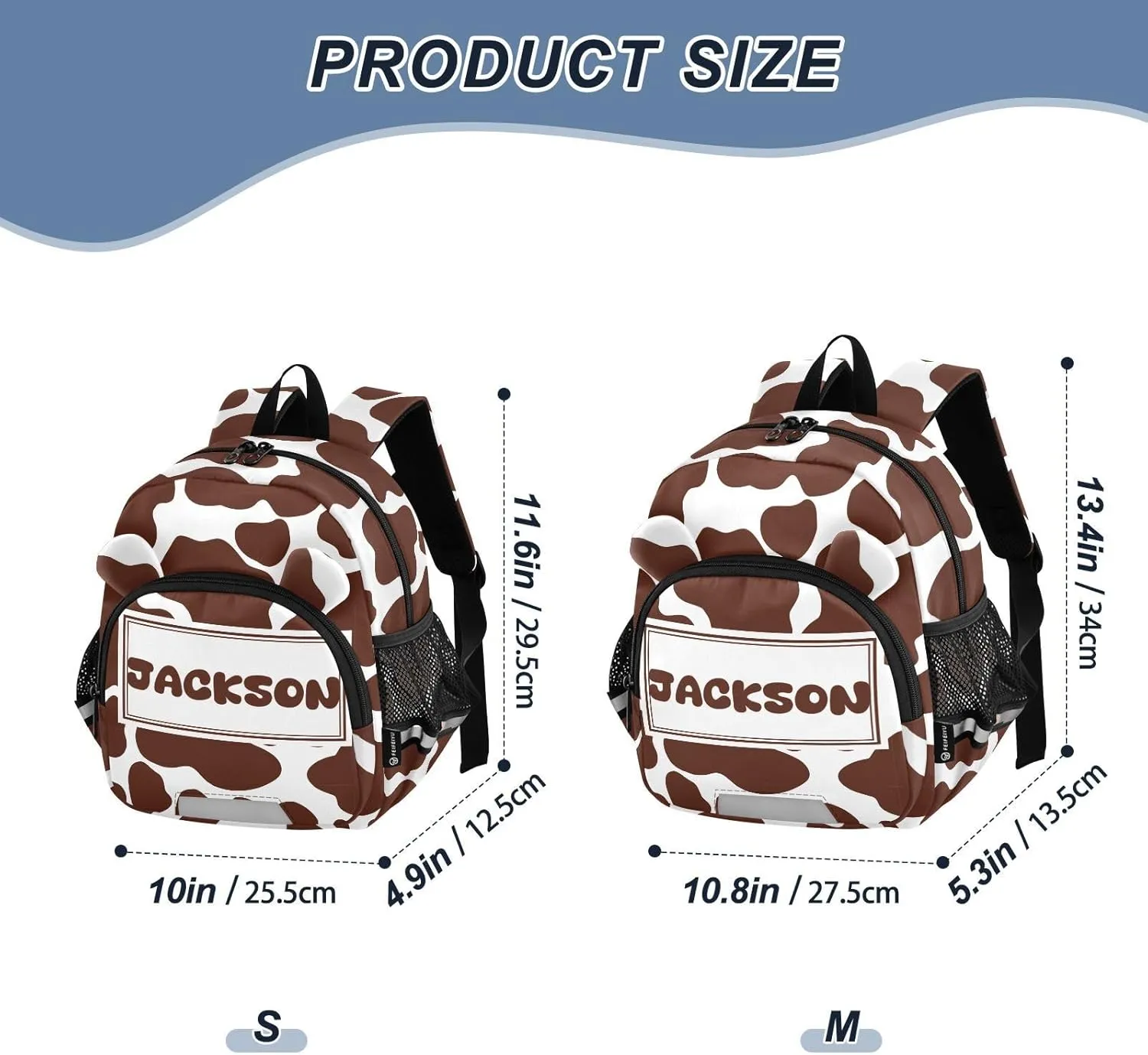Custom Cow Preschool Backpack White Colors Daycare Bookbag School Backpack with Traction Rope Fashion Casual Cartoon School Travel Picnic Birthday for Kids 3-6