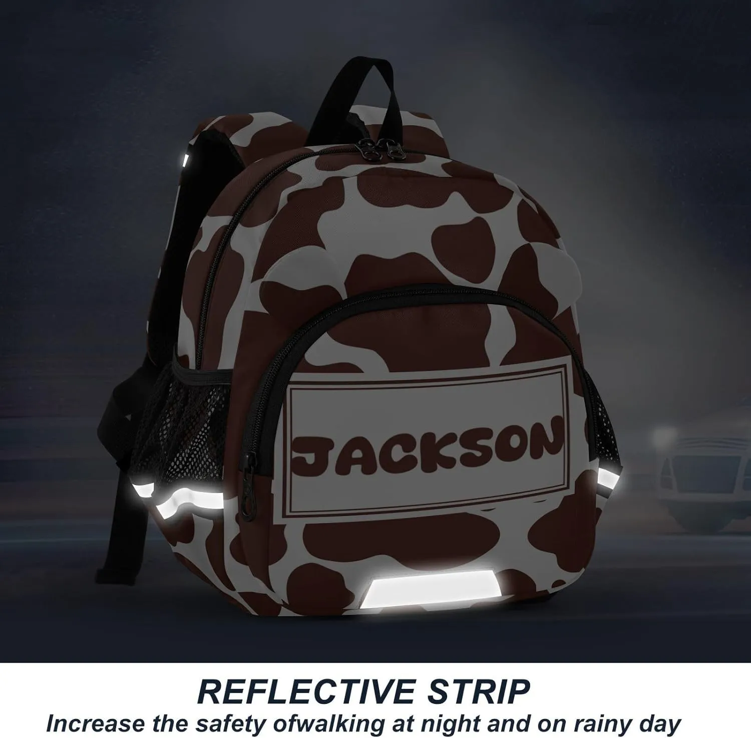 Custom Cow Preschool Backpack White Colors Daycare Bookbag School Backpack with Traction Rope Fashion Casual Cartoon School Travel Picnic Birthday for Kids 3-6