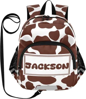 Custom Cow Preschool Backpack White Colors Daycare Bookbag School Backpack with Traction Rope Fashion Casual Cartoon School Travel Picnic Birthday for Kids 3-6