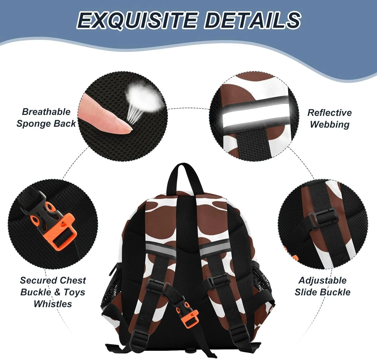 Custom Cow Preschool Backpack White Colors Daycare Bookbag School Backpack with Traction Rope Fashion Casual Cartoon School Travel Picnic Birthday for Kids 3-6
