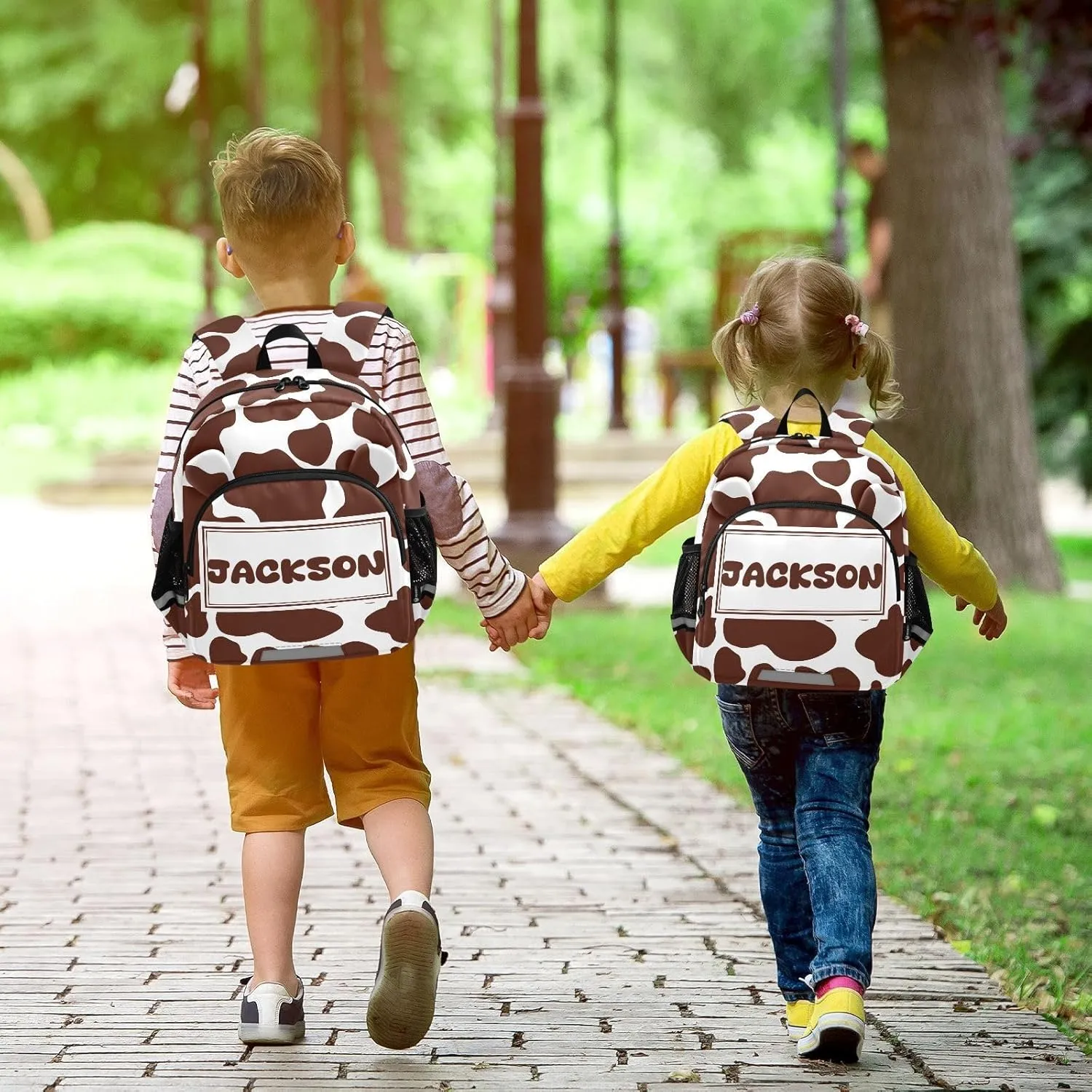 Custom Cow Preschool Backpack White Colors Daycare Bookbag School Backpack with Traction Rope Fashion Casual Cartoon School Travel Picnic Birthday for Kids 3-6