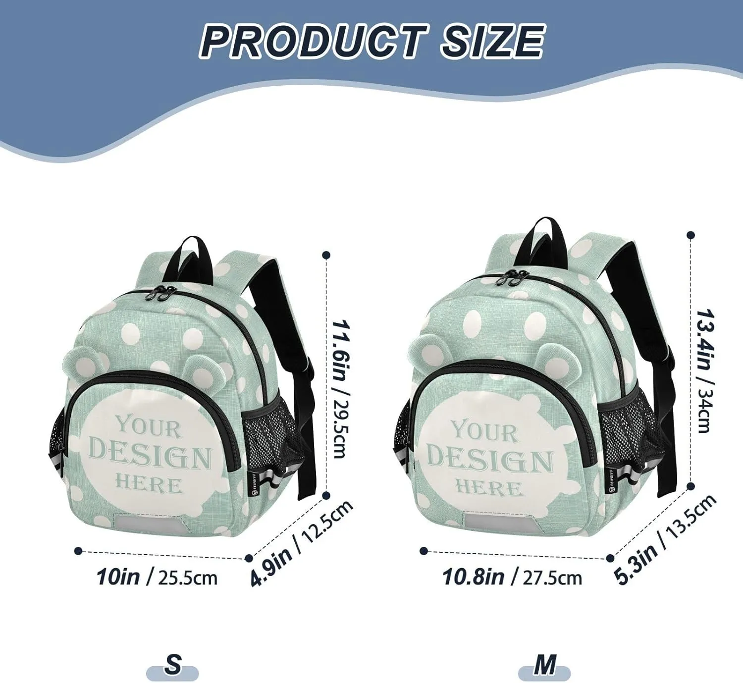 Custom Mint Green Preschool Backpack Polka Dot White Daycare Bookbag School Backpack with Traction Rope Fashion Casual Cartoon School Travel Picnic Birthday for Kids 3-6