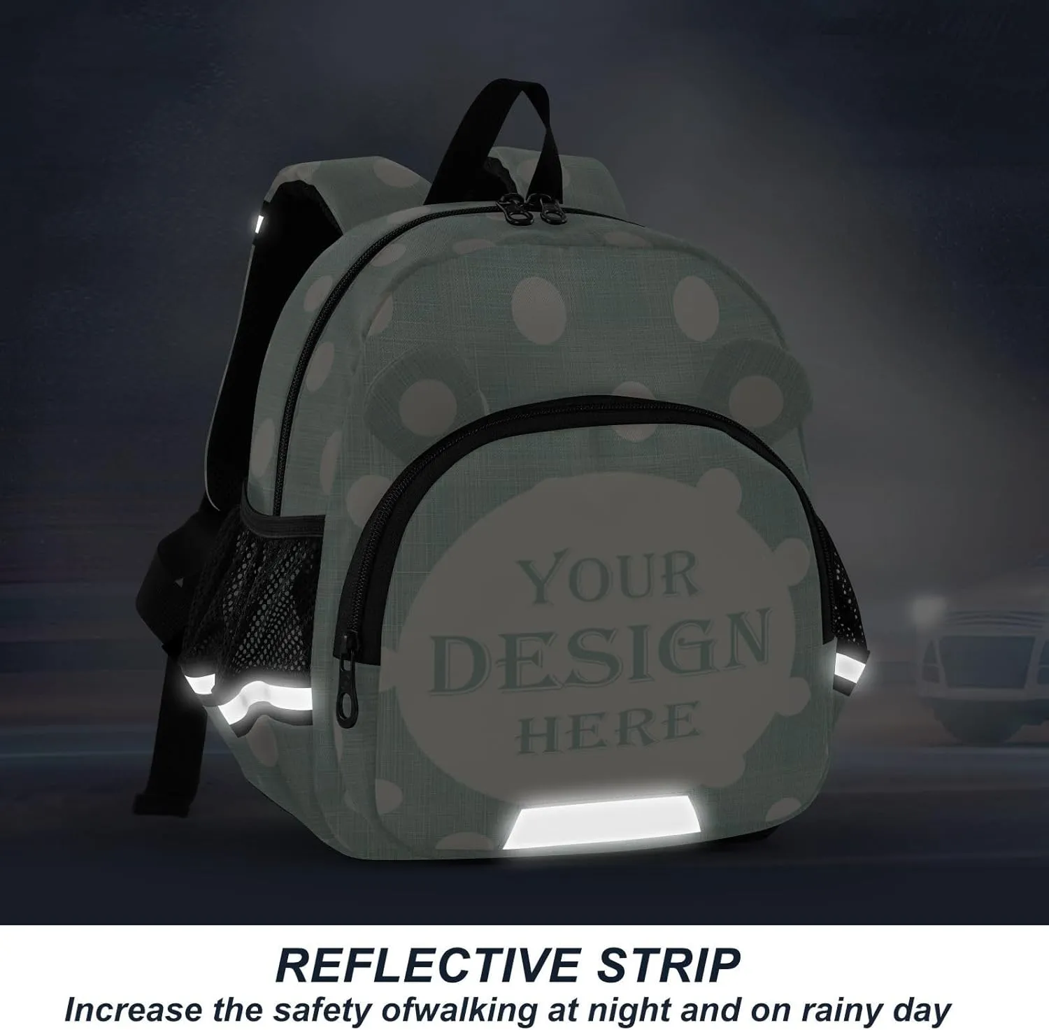Custom Mint Green Preschool Backpack Polka Dot White Daycare Bookbag School Backpack with Traction Rope Fashion Casual Cartoon School Travel Picnic Birthday for Kids 3-6