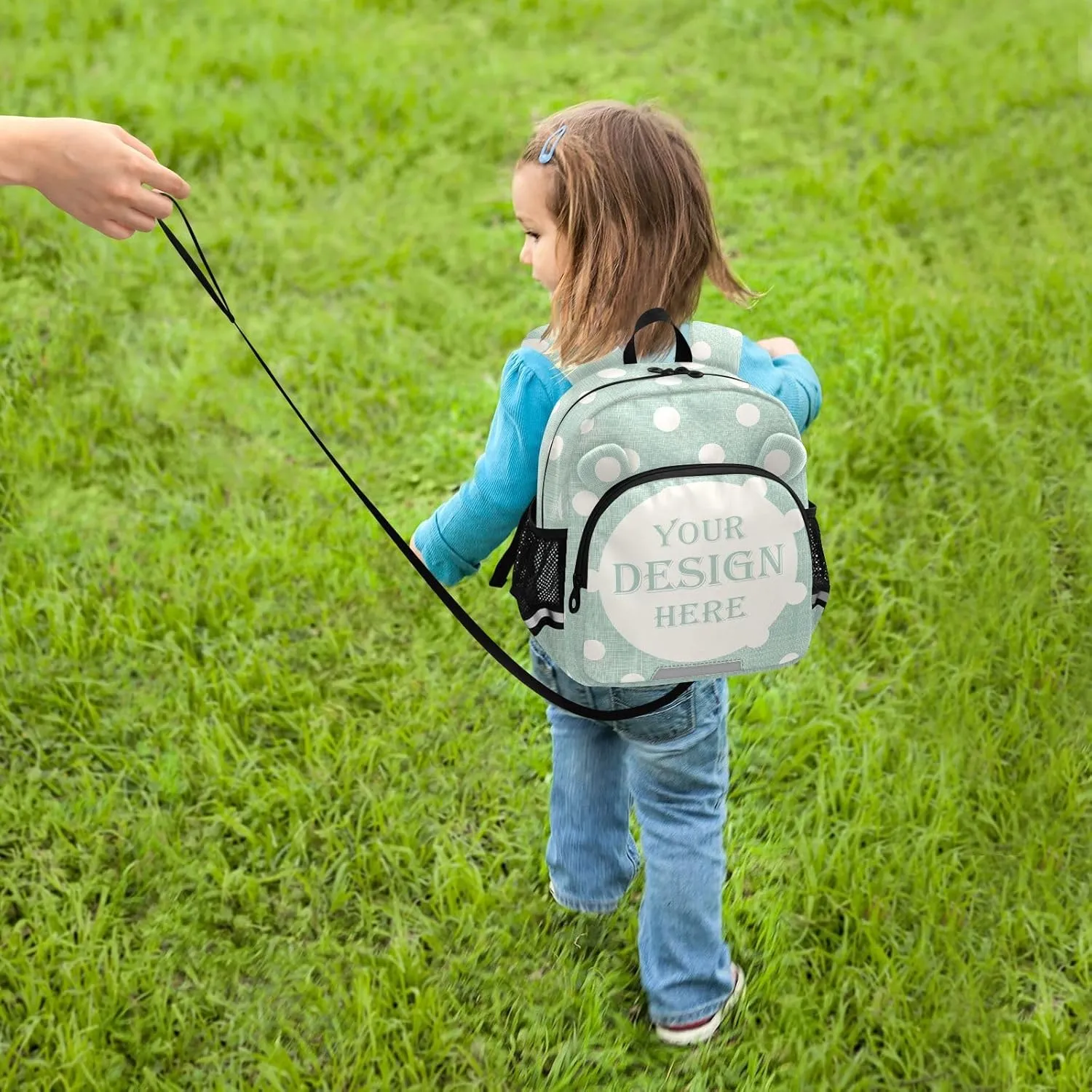 Custom Mint Green Preschool Backpack Polka Dot White Daycare Bookbag School Backpack with Traction Rope Fashion Casual Cartoon School Travel Picnic Birthday for Kids 3-6