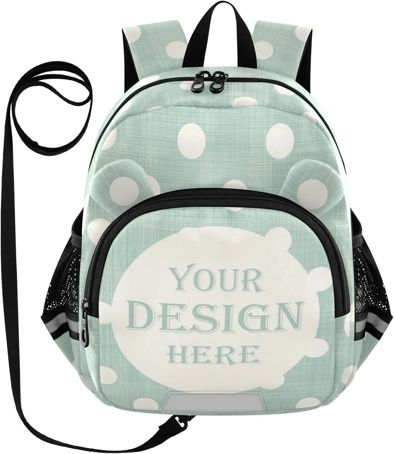 Custom Mint Green Preschool Backpack Polka Dot White Daycare Bookbag School Backpack with Traction Rope Fashion Casual Cartoon School Travel Picnic Birthday for Kids 3-6