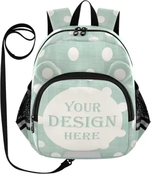 Custom Mint Green Preschool Backpack Polka Dot White Daycare Bookbag School Backpack with Traction Rope Fashion Casual Cartoon School Travel Picnic Birthday for Kids 3-6