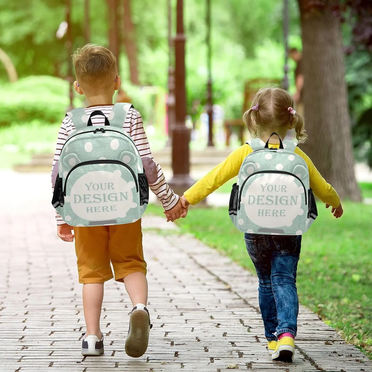 Custom Mint Green Preschool Backpack Polka Dot White Daycare Bookbag School Backpack with Traction Rope Fashion Casual Cartoon School Travel Picnic Birthday for Kids 3-6