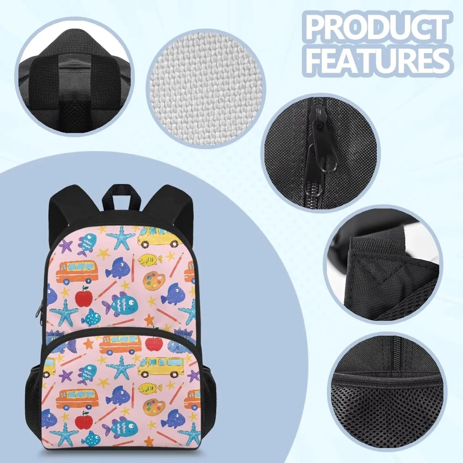 Custom Name Starfish Print Kids Backpack for Ages 10-12, 15.7x11x6.3 Inch Durable Bag with Front Zipper, Side Mesh Pockets, Internal Organizer, Bag for School Supplies & Birthday Gifts