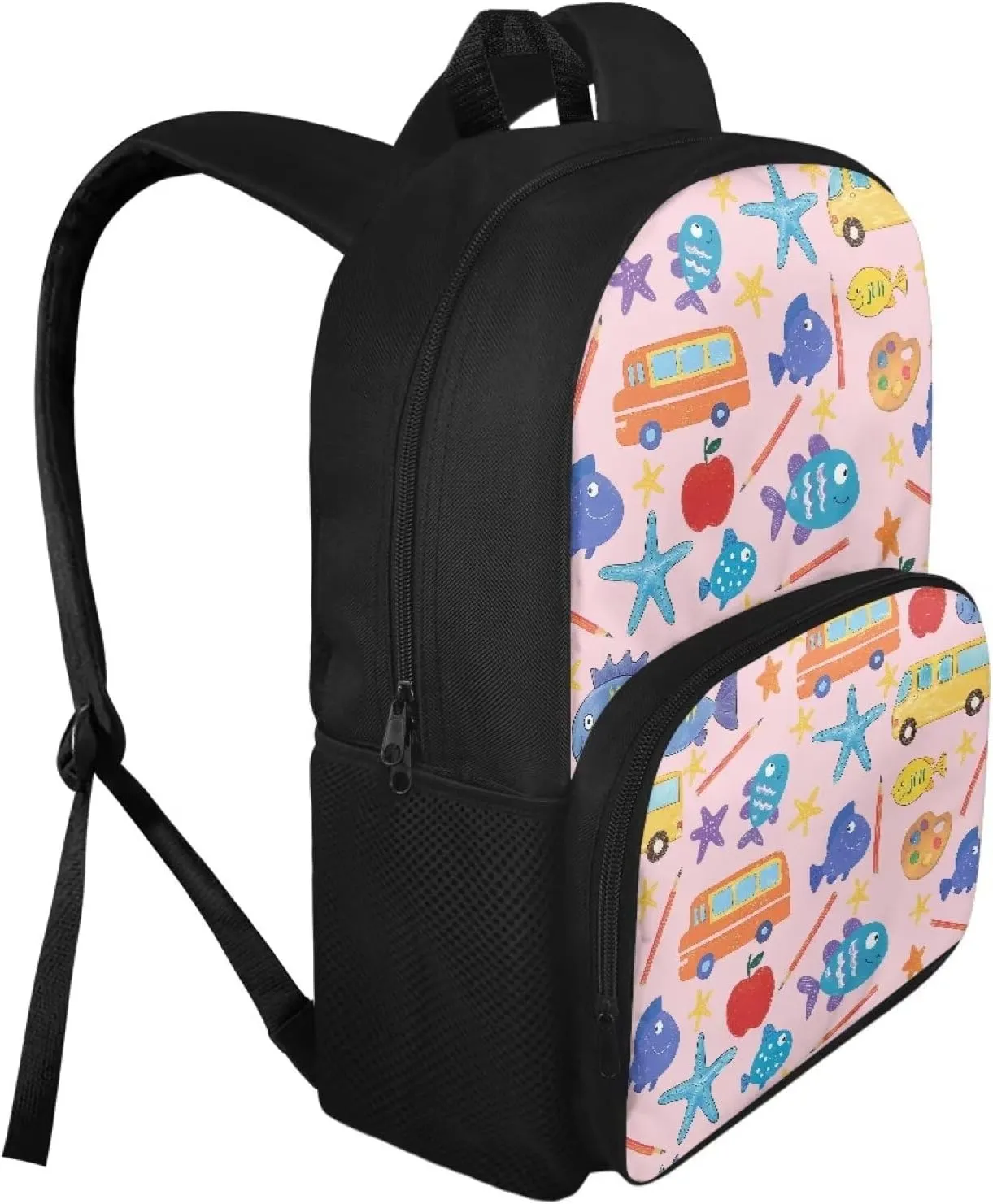 Custom Name Starfish Print Kids Backpack for Ages 10-12, 15.7x11x6.3 Inch Durable Bag with Front Zipper, Side Mesh Pockets, Internal Organizer, Bag for School Supplies & Birthday Gifts