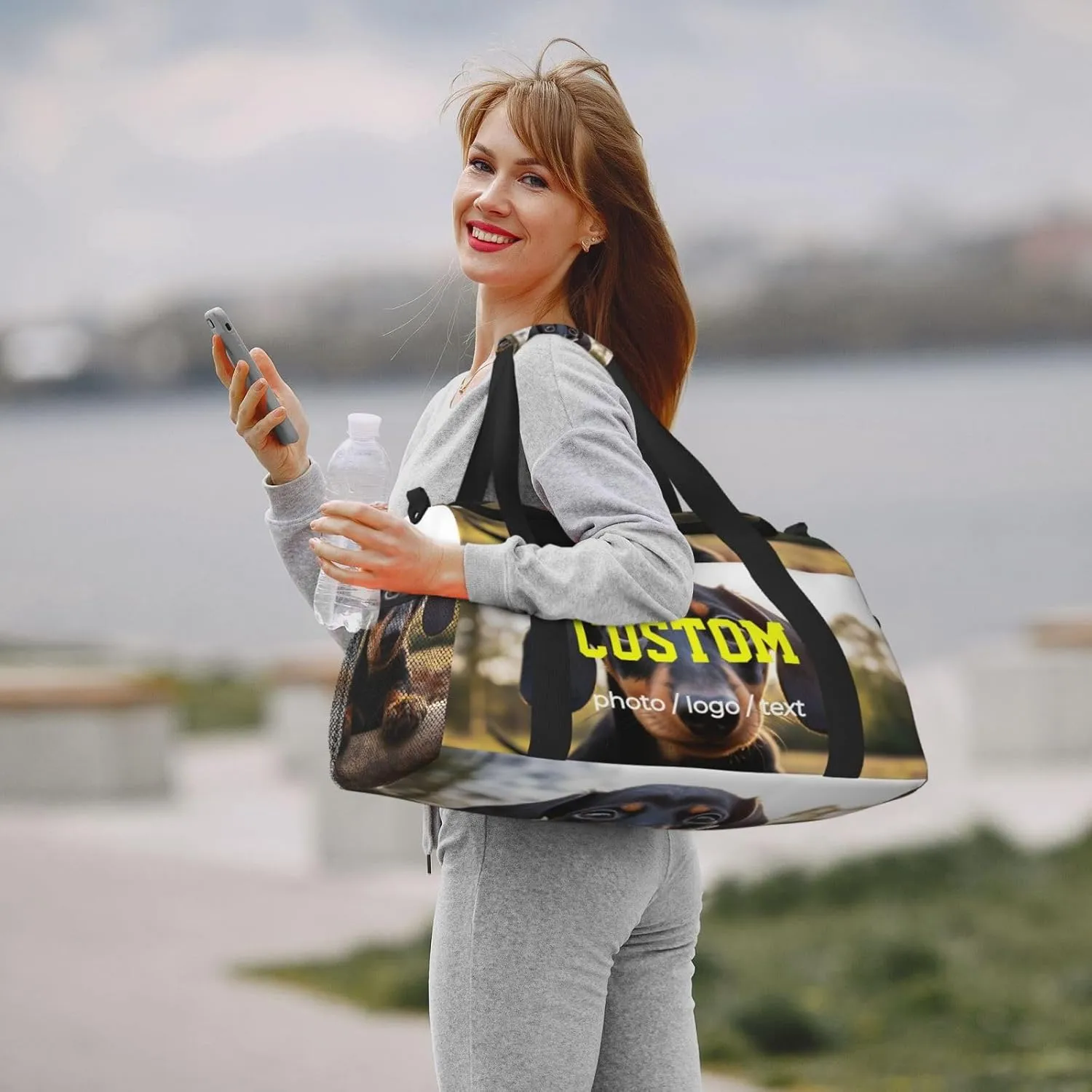 Custom Photo Big Sports Duffle Bag Customization Travel Gym Bag with Name Text Customize Personalized Weekender Workout Bag for Men Women