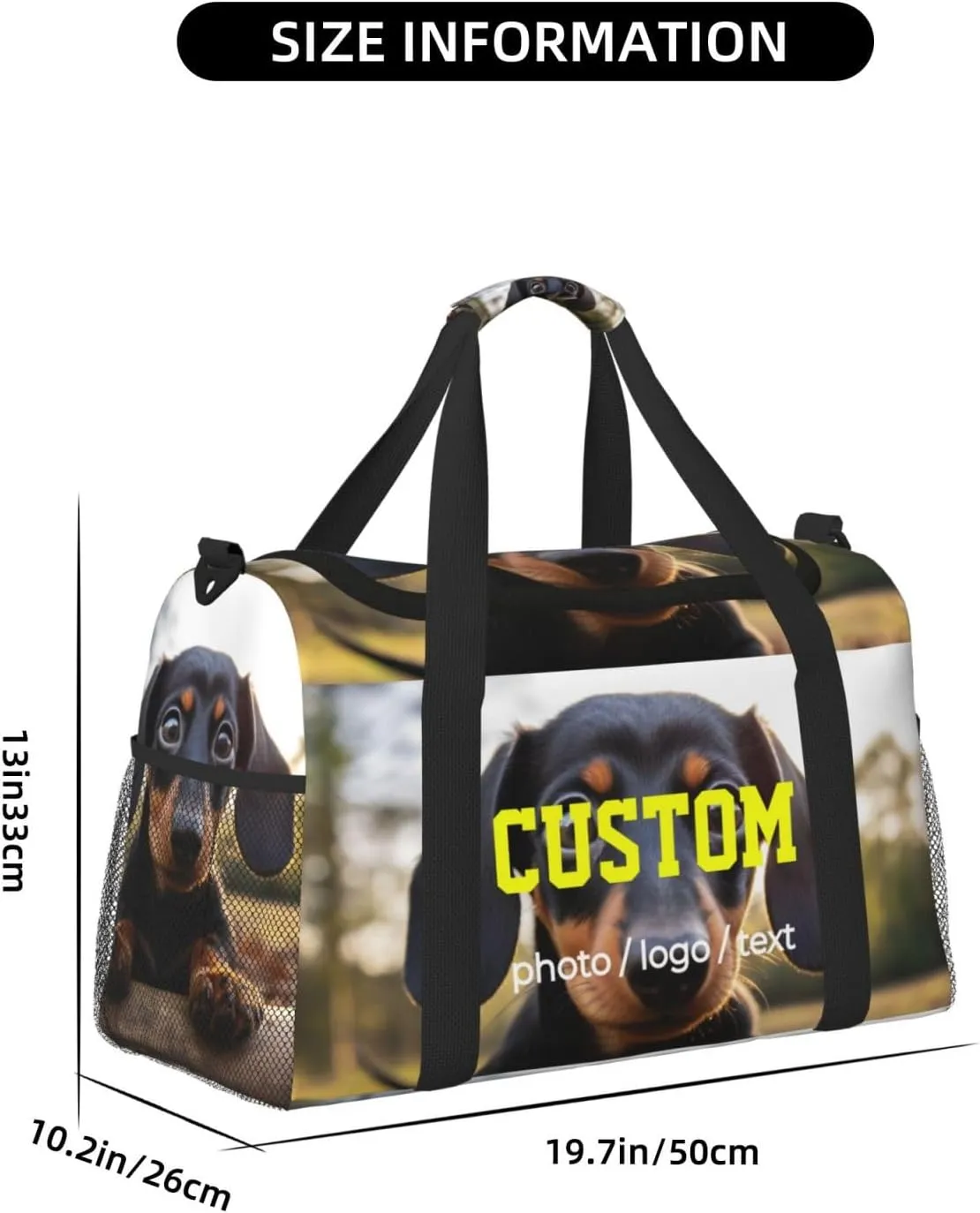Custom Photo Big Sports Duffle Bag Customization Travel Gym Bag with Name Text Customize Personalized Weekender Workout Bag for Men Women