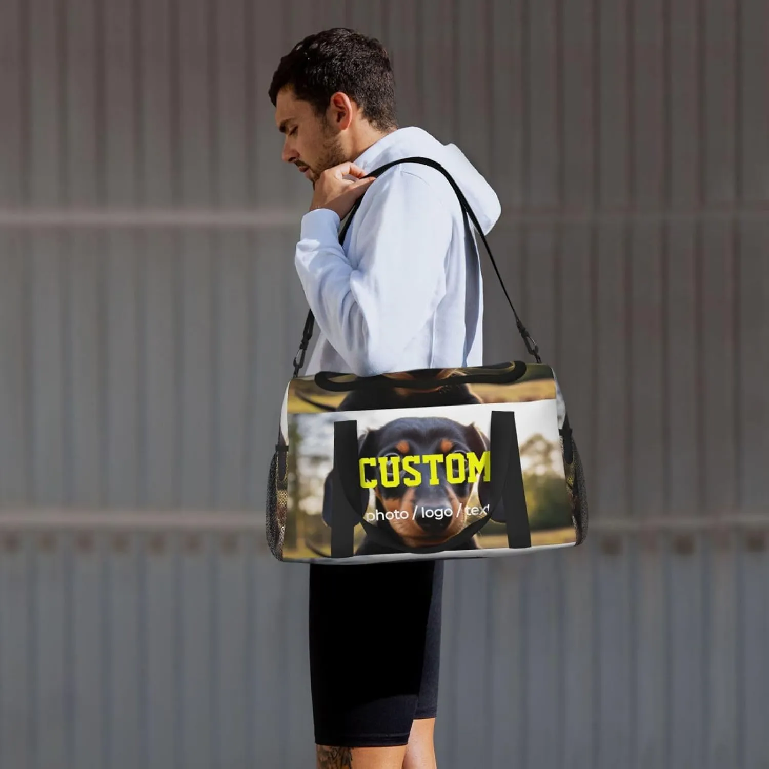 Custom Photo Big Sports Duffle Bag Customization Travel Gym Bag with Name Text Customize Personalized Weekender Workout Bag for Men Women