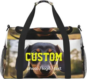 Custom Photo Big Sports Duffle Bag Customization Travel Gym Bag with Name Text Customize Personalized Weekender Workout Bag for Men Women