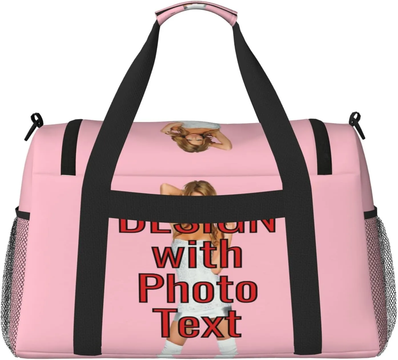 Custom Photo Big Sports Duffle Bag Customized Travel Gym Bag with Text Customize Personalized Unisex Weekender Workout Bag, Multi-colors
