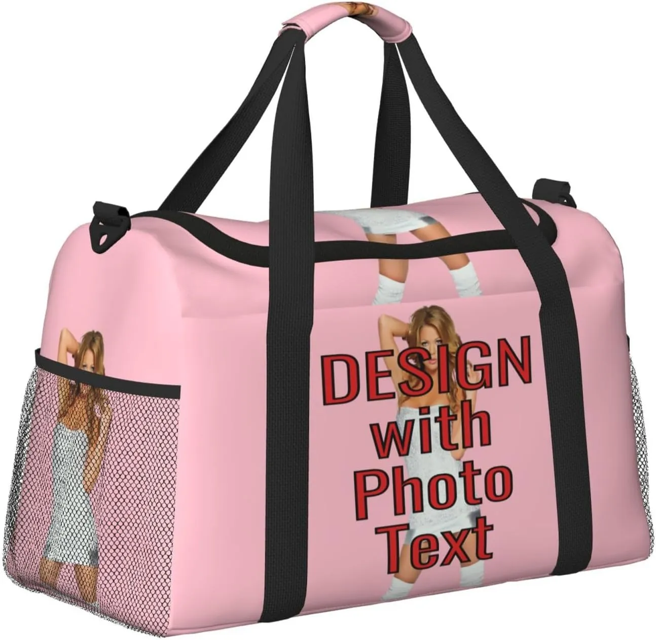 Custom Photo Big Sports Duffle Bag Customized Travel Gym Bag with Text Customize Personalized Unisex Weekender Workout Bag, Multi-colors
