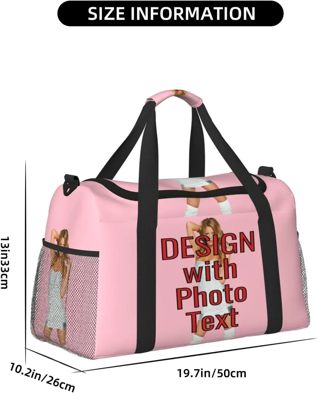 Custom Photo Big Sports Duffle Bag Customized Travel Gym Bag with Text Customize Personalized Unisex Weekender Workout Bag, Multi-colors