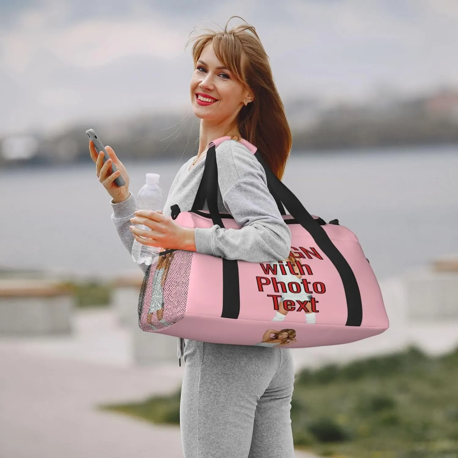 Custom Photo Big Sports Duffle Bag Customized Travel Gym Bag with Text Customize Personalized Unisex Weekender Workout Bag, Multi-colors