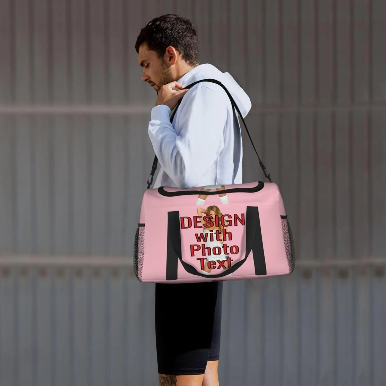 Custom Photo Big Sports Duffle Bag Customized Travel Gym Bag with Text Customize Personalized Unisex Weekender Workout Bag, Multi-colors