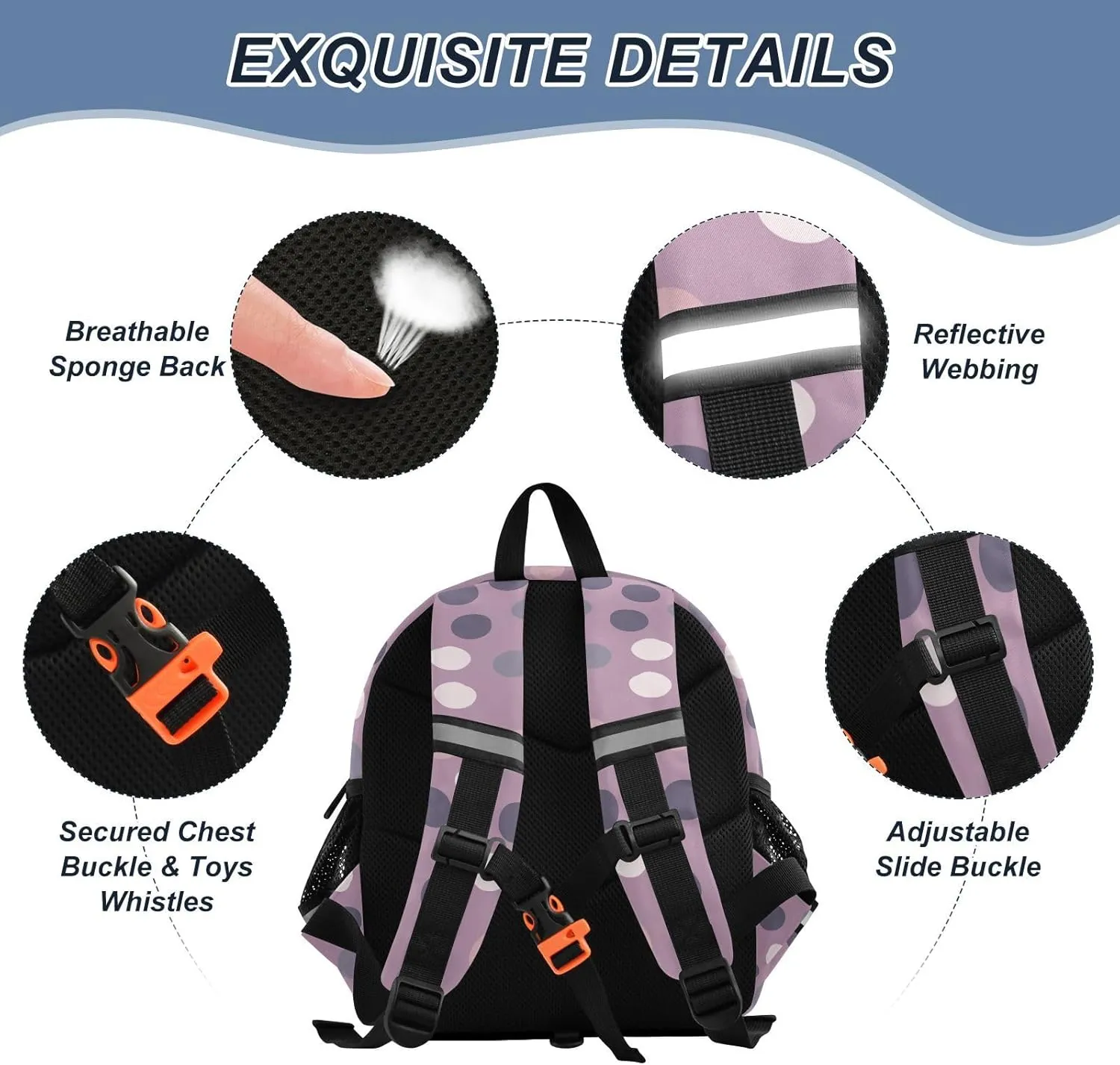 Custom Pink Funny Preschool Backpack Random Dots Daycare Bookbag School Backpack with Traction Rope Fashion Casual Cartoon School Travel Picnic Birthday for Kids 3-6