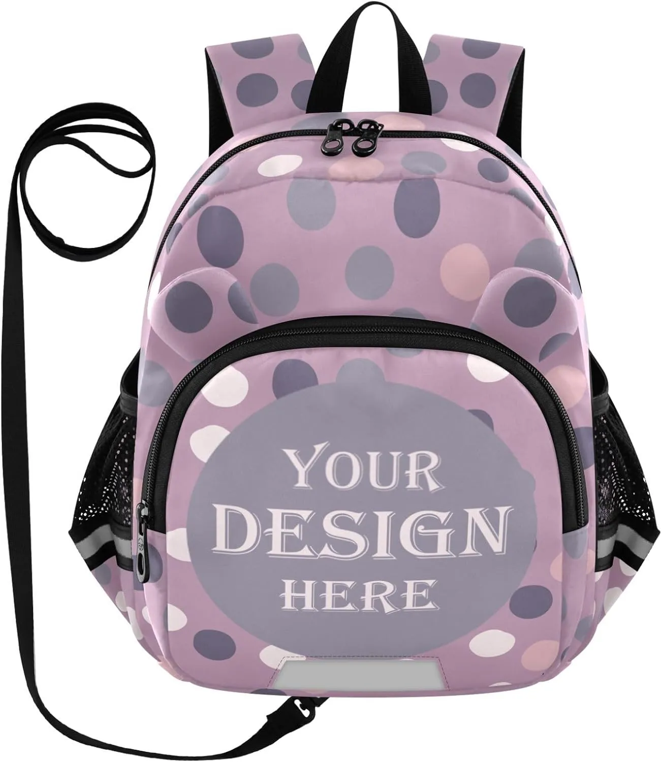 Custom Pink Funny Preschool Backpack Random Dots Daycare Bookbag School Backpack with Traction Rope Fashion Casual Cartoon School Travel Picnic Birthday for Kids 3-6