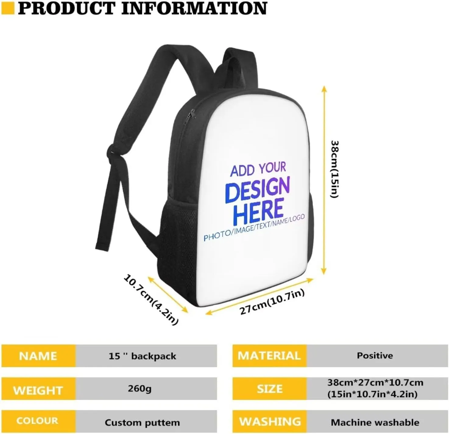 Custom School Backpack for boys girls, Personalized Kids Backpack Add Your Photos Text Logo, Customized 15Inch Student Bookbag for Travel, Work and School