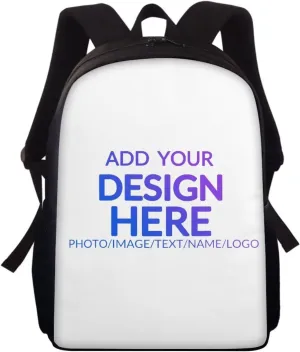 Custom School Backpack for boys girls, Personalized Kids Backpack Add Your Photos Text Logo, Customized 15Inch Student Bookbag for Travel, Work and School