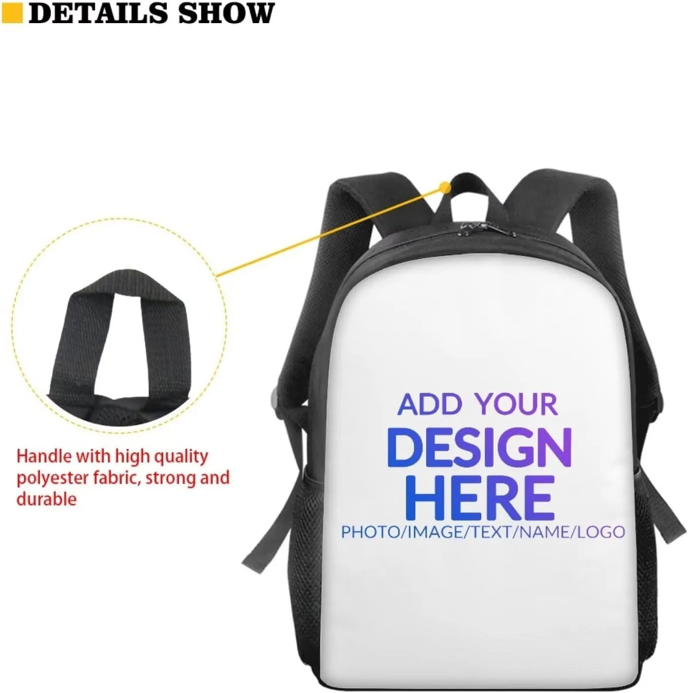 Custom School Backpack for boys girls, Personalized Kids Backpack Add Your Photos Text Logo, Customized 15Inch Student Bookbag for Travel, Work and School