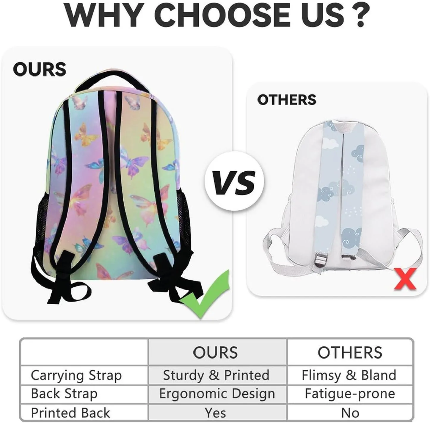 Custom School Backpack for Girls, 17 Inch Colorful Butterfly Backpacks for Women, Cute Lightweight Bookbag