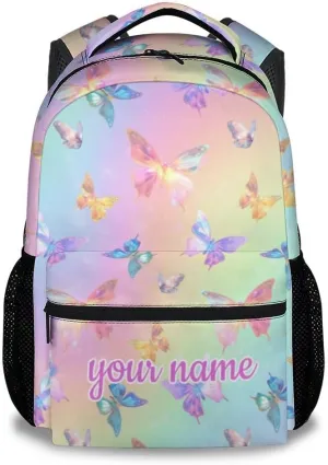 Custom School Backpack for Girls, 17 Inch Colorful Butterfly Backpacks for Women, Cute Lightweight Bookbag
