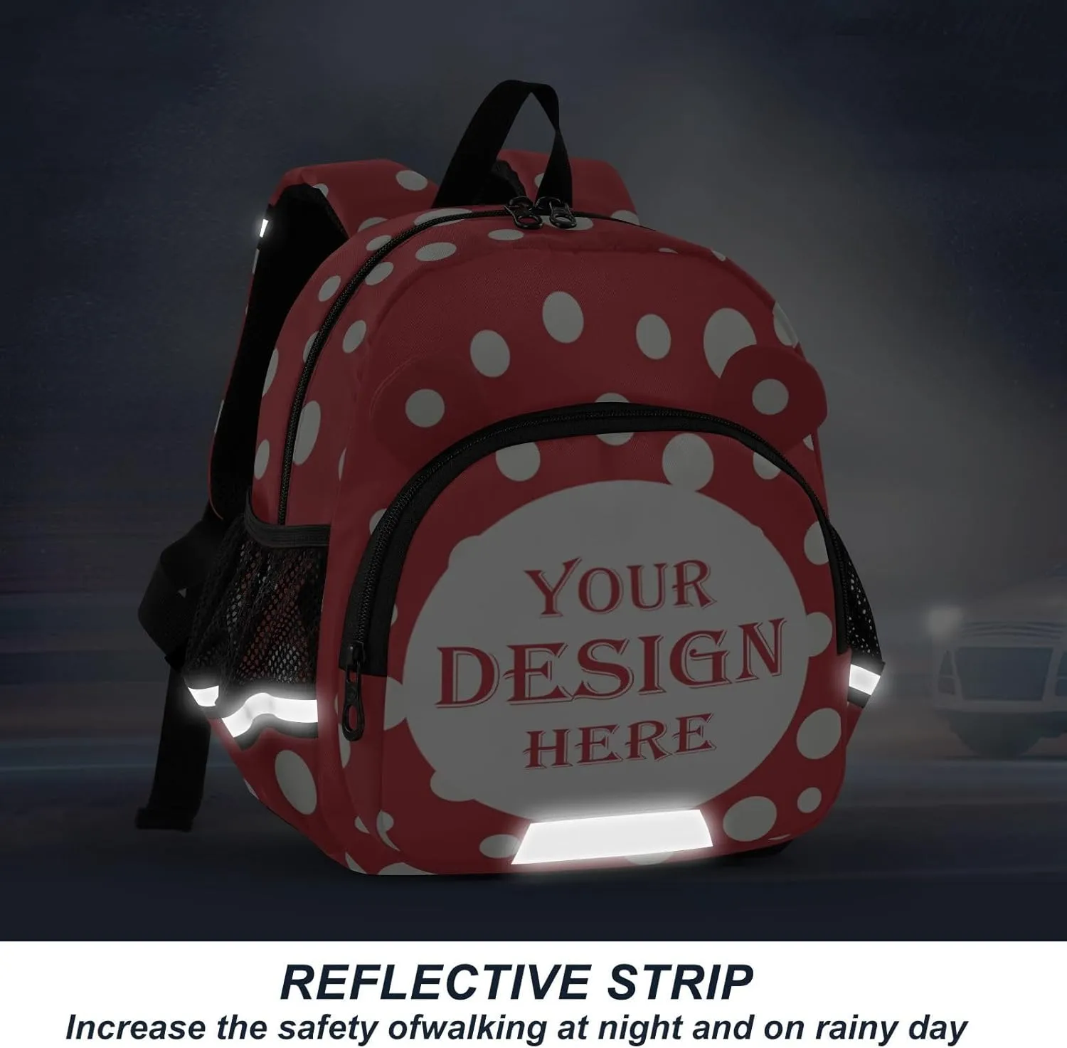 Custom Vintage Retro Style Preschool Backpack White Dots Red Daycare Bookbag School Backpack with Traction Rope Fashion Casual Cartoon School Travel Picnic Birthday for Kids 3-6