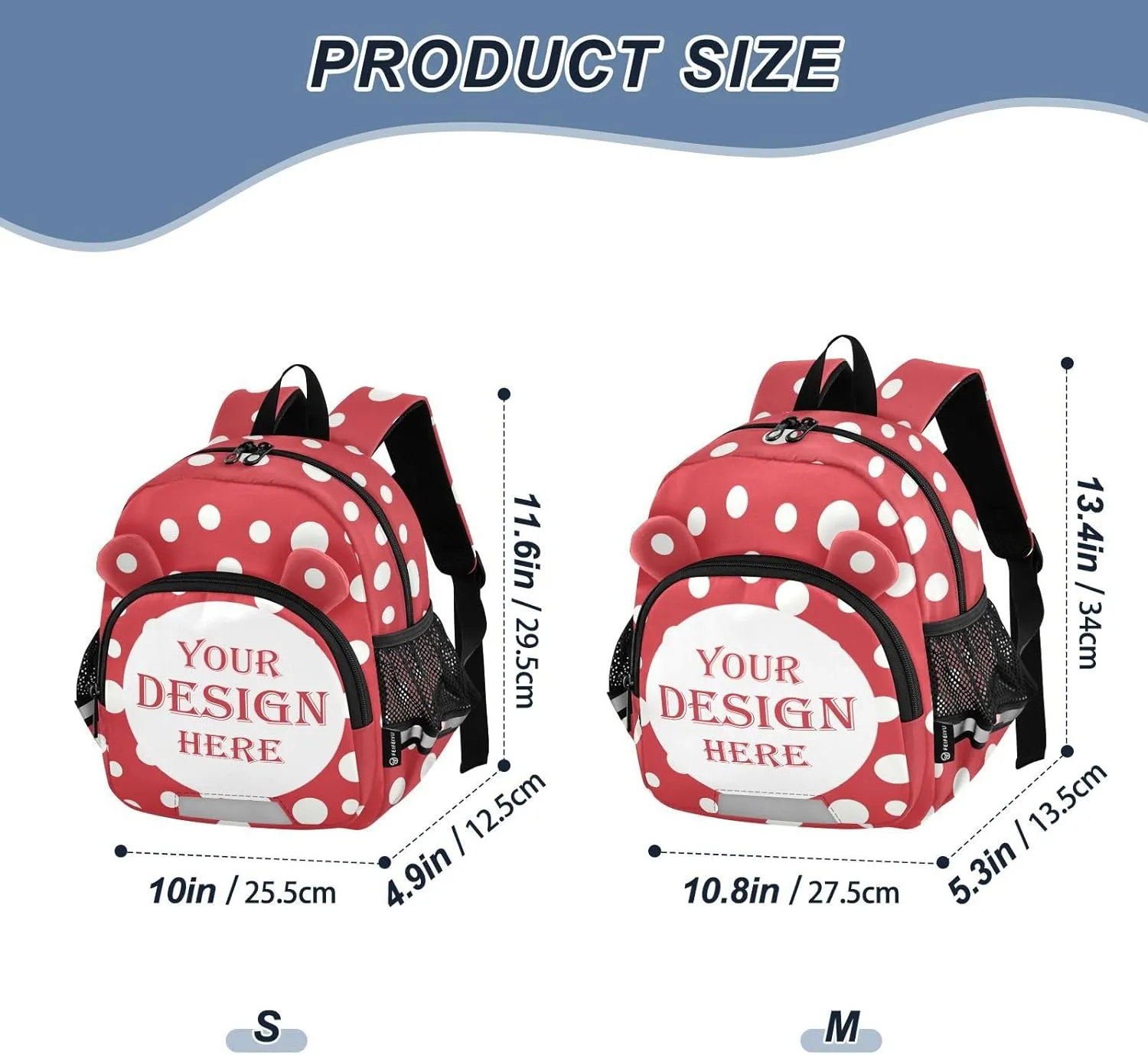 Custom Vintage Retro Style Preschool Backpack White Dots Red Daycare Bookbag School Backpack with Traction Rope Fashion Casual Cartoon School Travel Picnic Birthday for Kids 3-6
