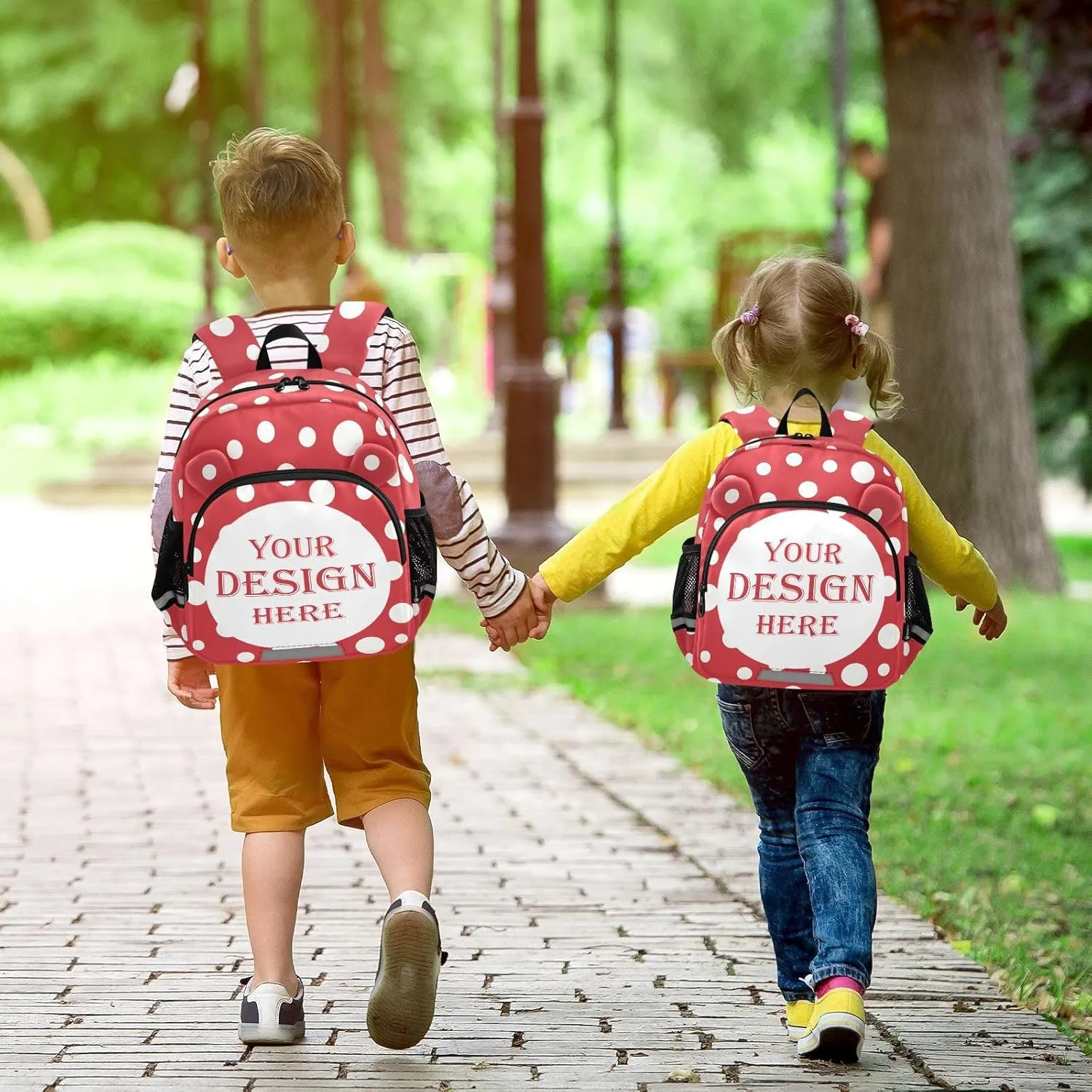 Custom Vintage Retro Style Preschool Backpack White Dots Red Daycare Bookbag School Backpack with Traction Rope Fashion Casual Cartoon School Travel Picnic Birthday for Kids 3-6