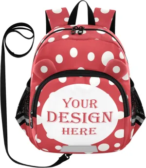 Custom Vintage Retro Style Preschool Backpack White Dots Red Daycare Bookbag School Backpack with Traction Rope Fashion Casual Cartoon School Travel Picnic Birthday for Kids 3-6