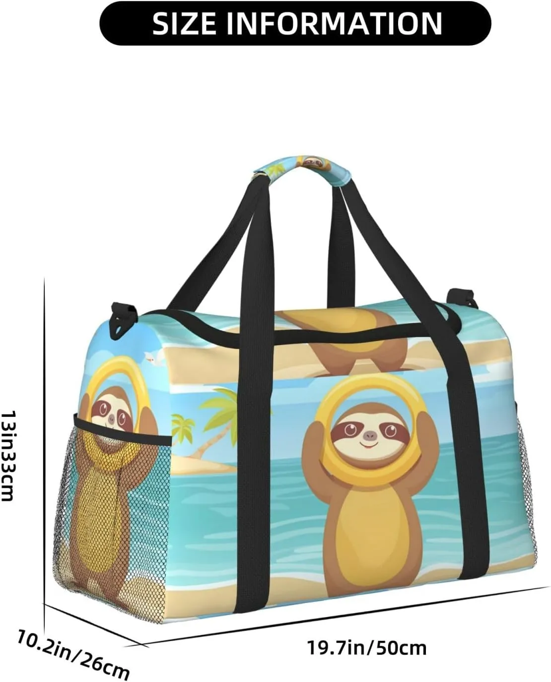 Cute Animal Sloth Big Capacity Sports Gym Bag Portable Travel Duffle Bag, Summer Beach Lightweight Weekender Workout Bag for Overnight, Unisex