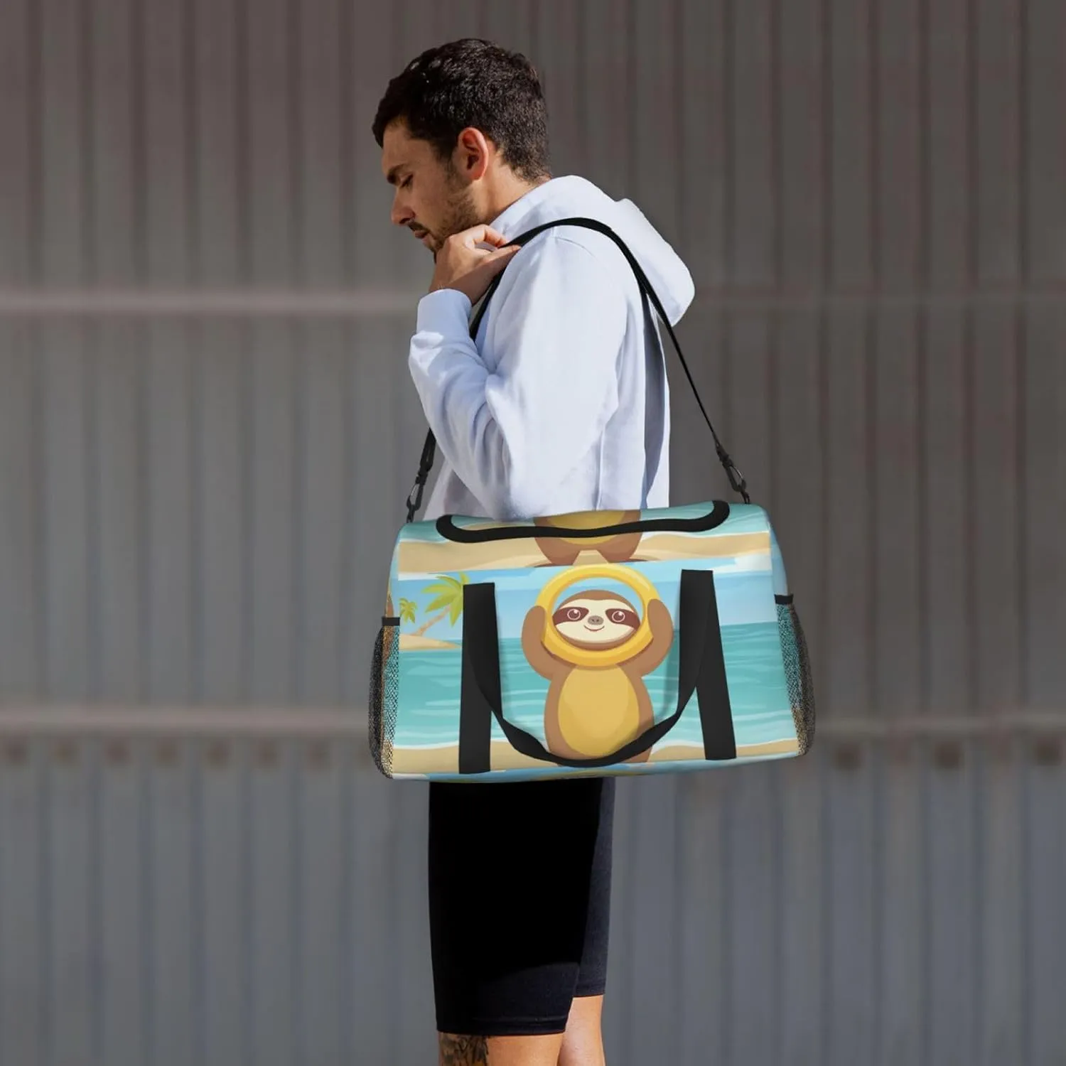 Cute Animal Sloth Big Capacity Sports Gym Bag Portable Travel Duffle Bag, Summer Beach Lightweight Weekender Workout Bag for Overnight, Unisex