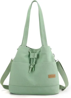 Cute Canvas Tote Crossbody Shoulder Bag with Multiple Pockets Small Casual Satchel Hobo Handbag Messenger Purse for Women