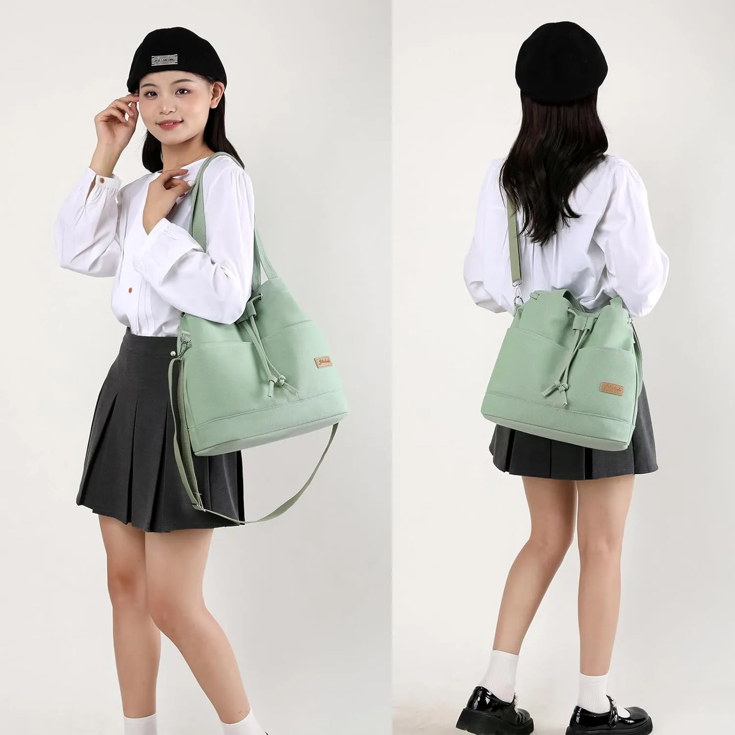 Cute Canvas Tote Crossbody Shoulder Bag with Multiple Pockets Small Casual Satchel Hobo Handbag Messenger Purse for Women