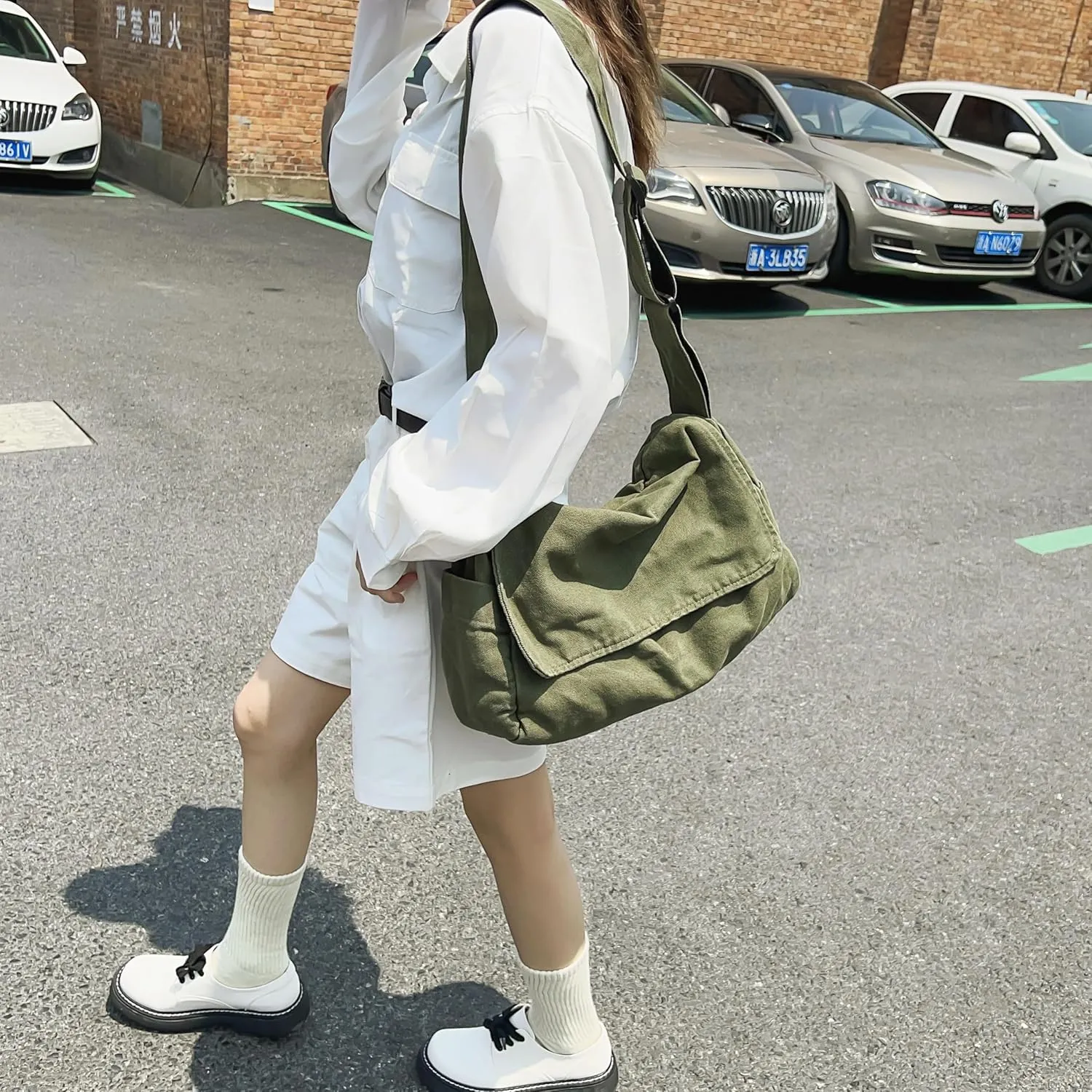 Cute Canvas Tote Crossbody Shoulder Bag with Multiple Pockets Small Casual Satchel Hobo Handbag Messenger Purse for Women