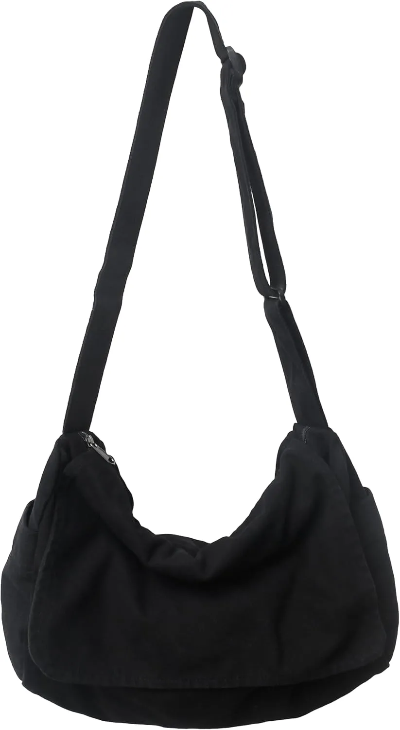 Cute Canvas Tote Crossbody Shoulder Bag with Multiple Pockets Small Casual Satchel Hobo Handbag Messenger Purse for Women