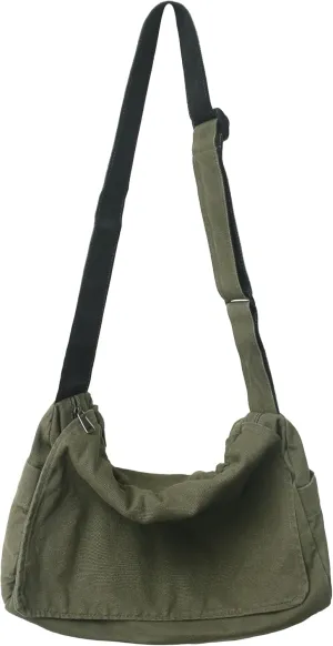 Cute Canvas Tote Crossbody Shoulder Bag with Multiple Pockets Small Casual Satchel Hobo Handbag Messenger Purse for Women