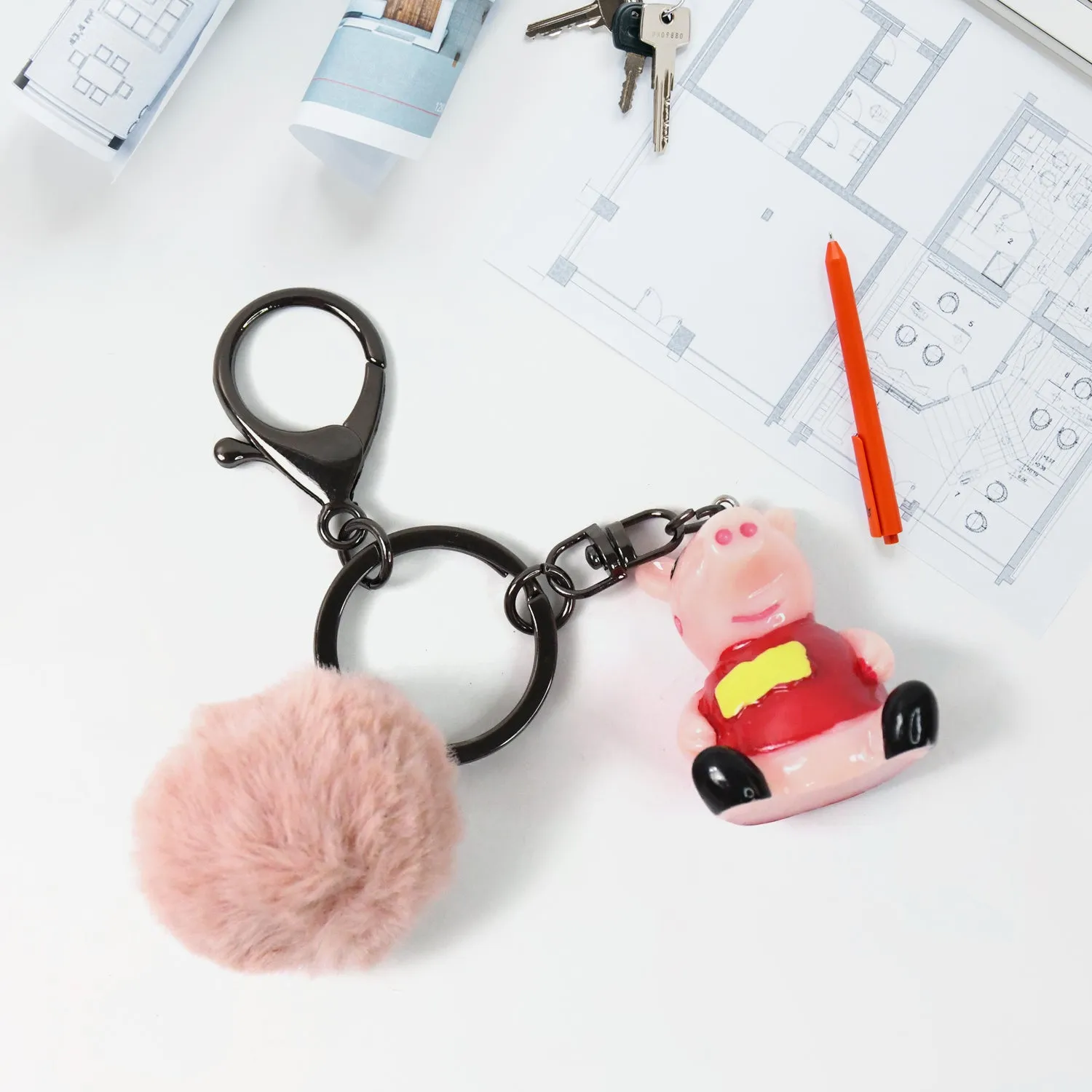 Cute Cartoon Keychain With Fluffy Pom (1 Pc  Mix Design)