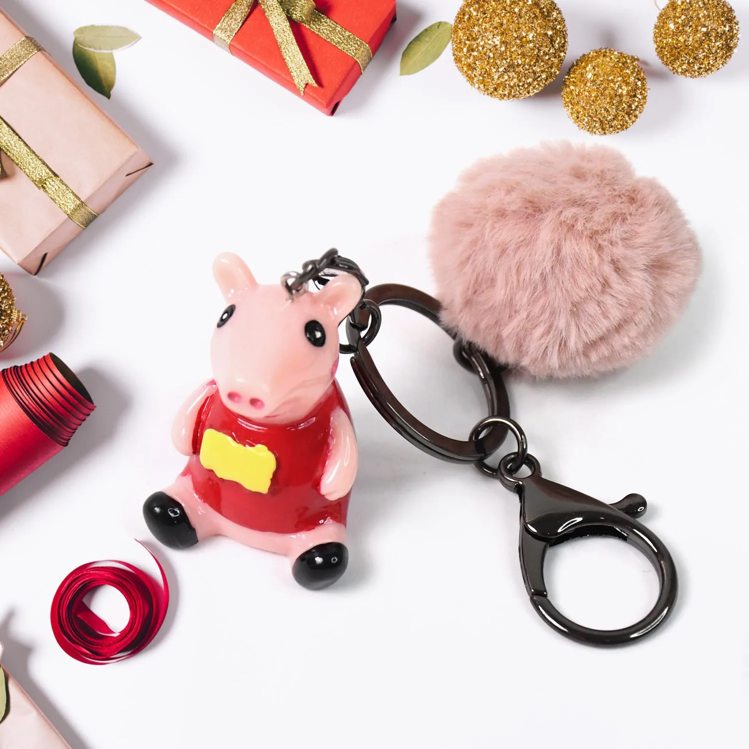 Cute Cartoon Keychain With Fluffy Pom (1 Pc  Mix Design)