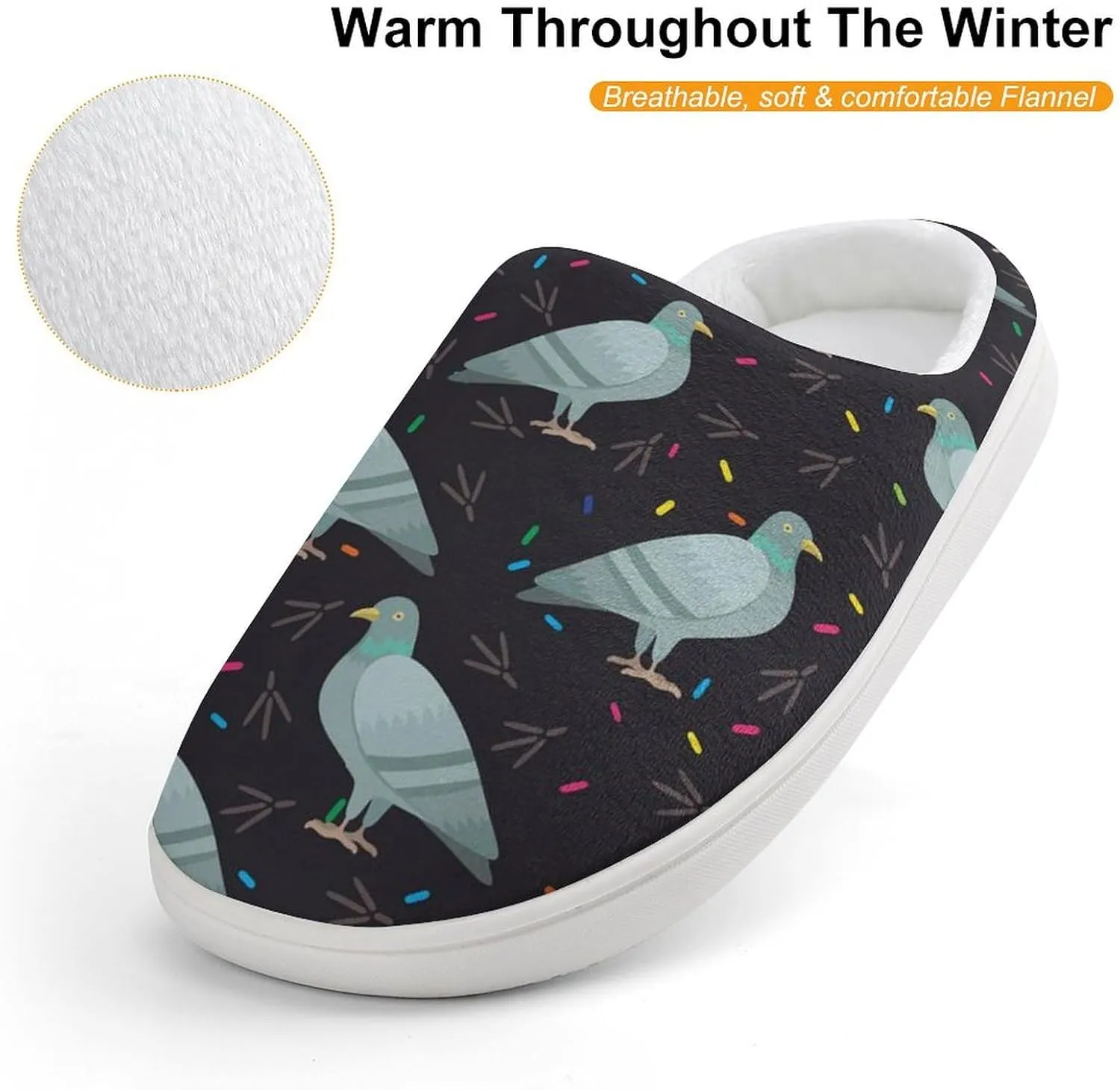 Cute Cartoon Pigeon Birds Kids Toddler Cotton Slippers Slip-on House Shoes for Bedroom Indoor Outdoor