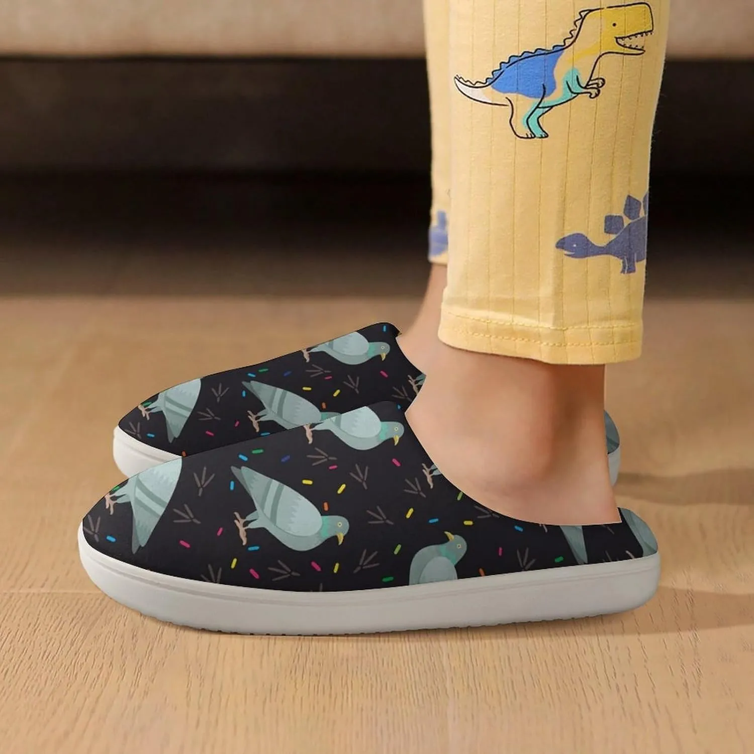 Cute Cartoon Pigeon Birds Kids Toddler Cotton Slippers Slip-on House Shoes for Bedroom Indoor Outdoor
