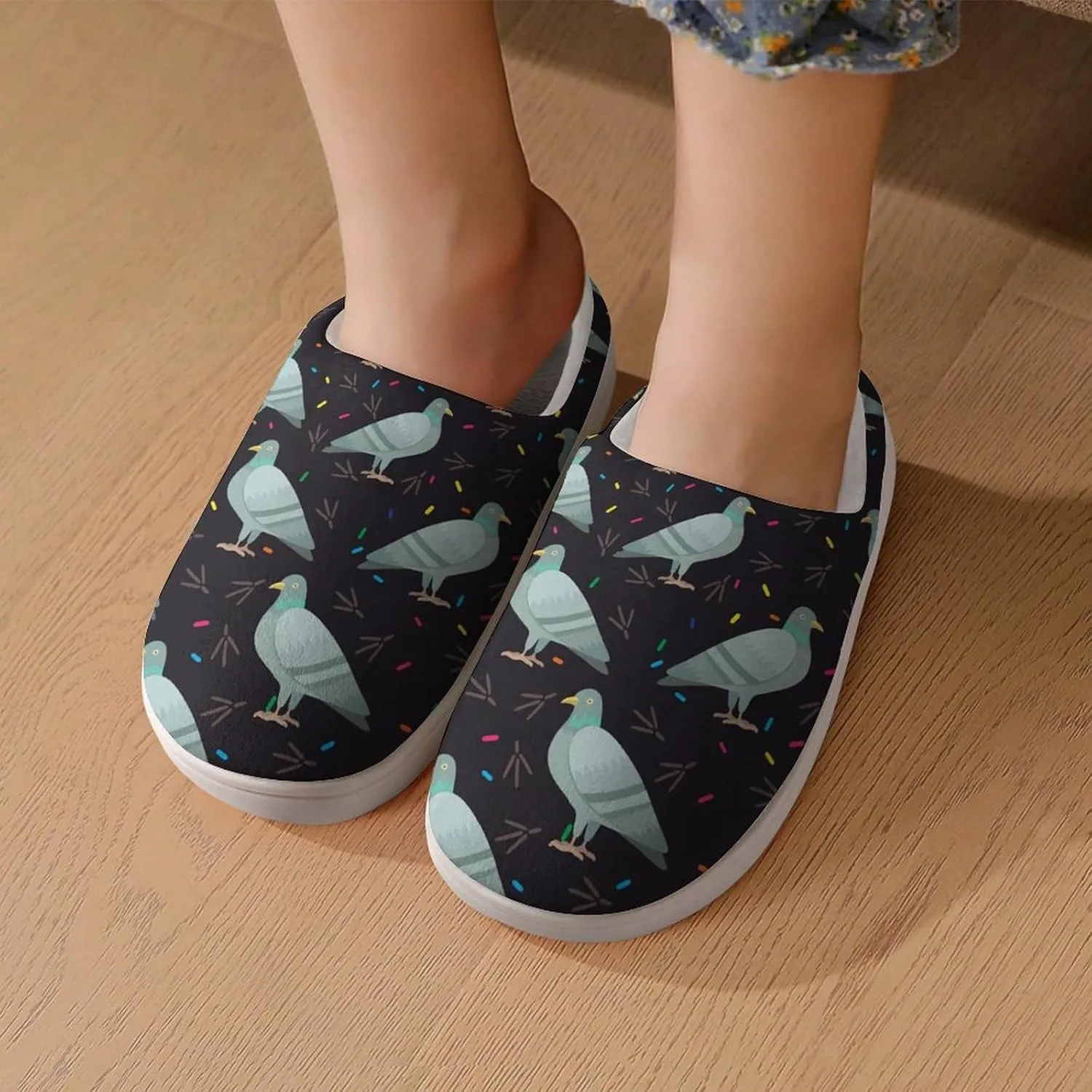 Cute Cartoon Pigeon Birds Kids Toddler Cotton Slippers Slip-on House Shoes for Bedroom Indoor Outdoor