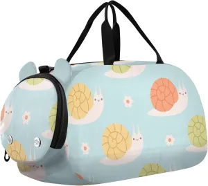 Cute Cartoon Snails Sports Duffle Bag for Girls Boys, Gym Bag with Shoe Compartment, Kids Travel Overnight Weekender Shoulder Bag